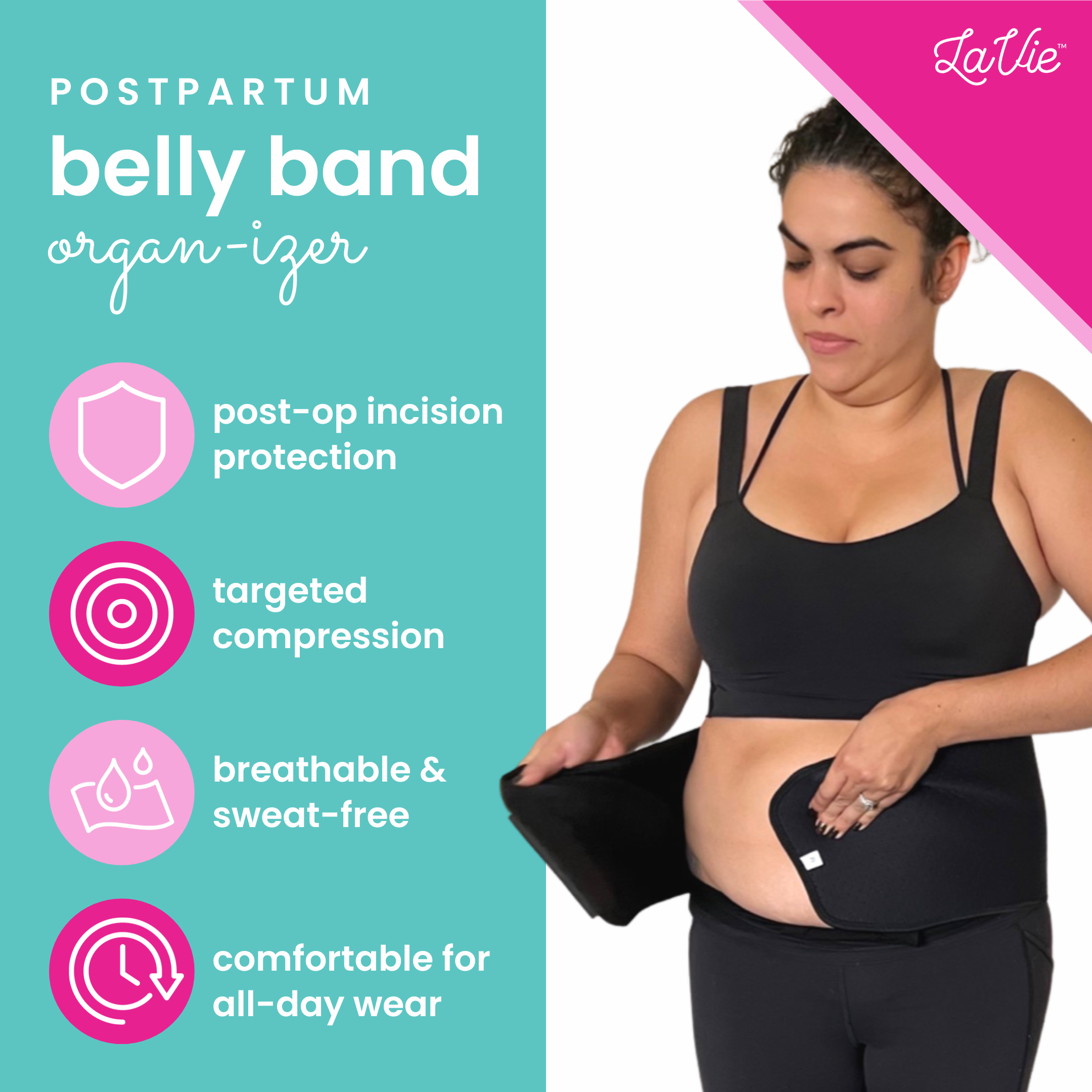 Postpartum Belly Band Abdominal Binder Organ-izer in Black