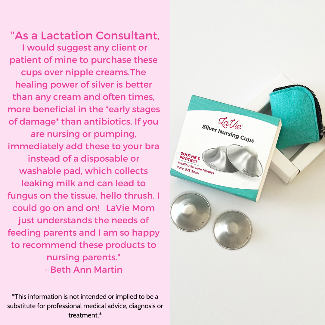 LaVie lactation-friendly silver nursing cups for breastfeeding